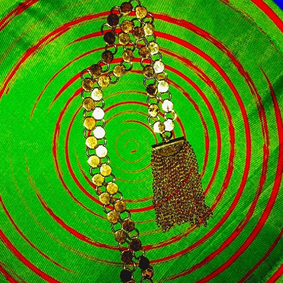 Vtg. Statement Goldtone Tassel Necklace - Picture 3 of 7